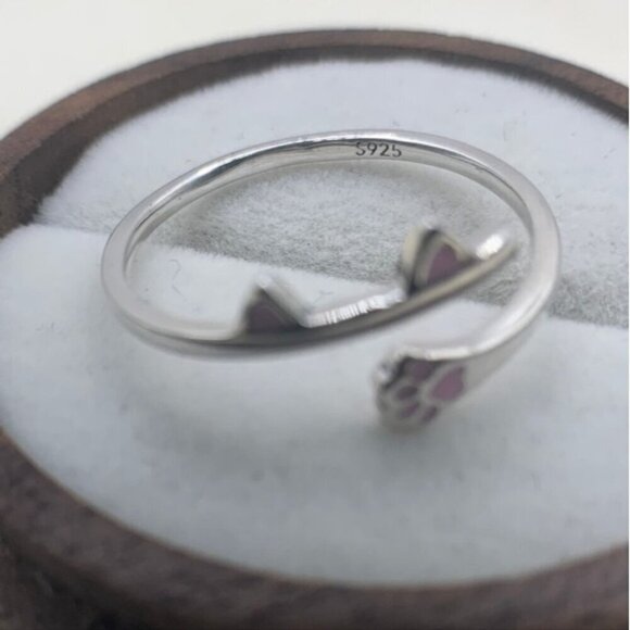 925 Sterling Silver Pet Cat Kitty Paw Ring - Picture 4 of 7